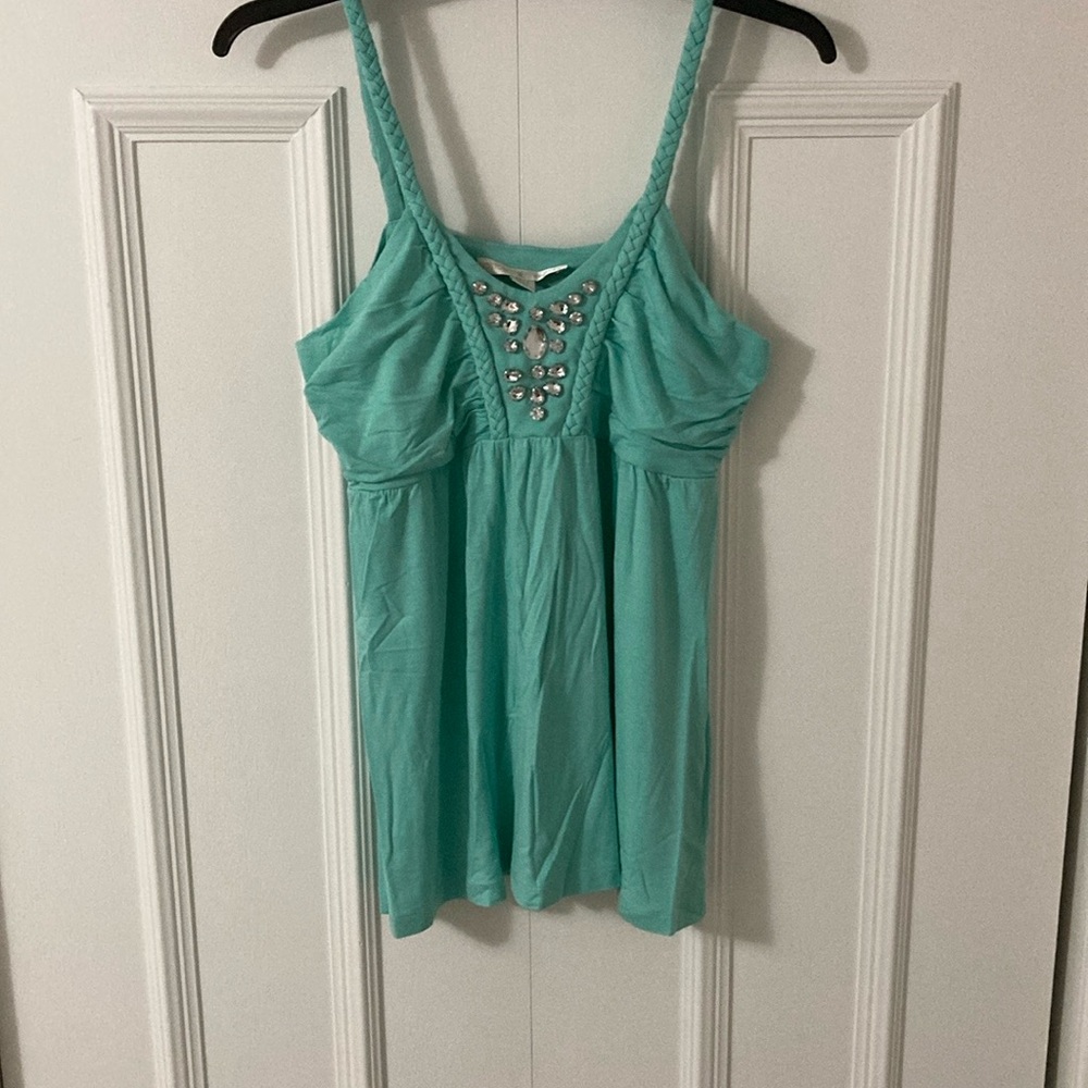 Boston Proper braided spaghetti strap top with rhinestones